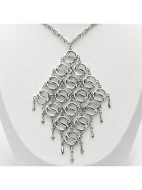 D'Orlan Bold Silver Cascade Pendant Necklace Modern Statement Jewelry 24''